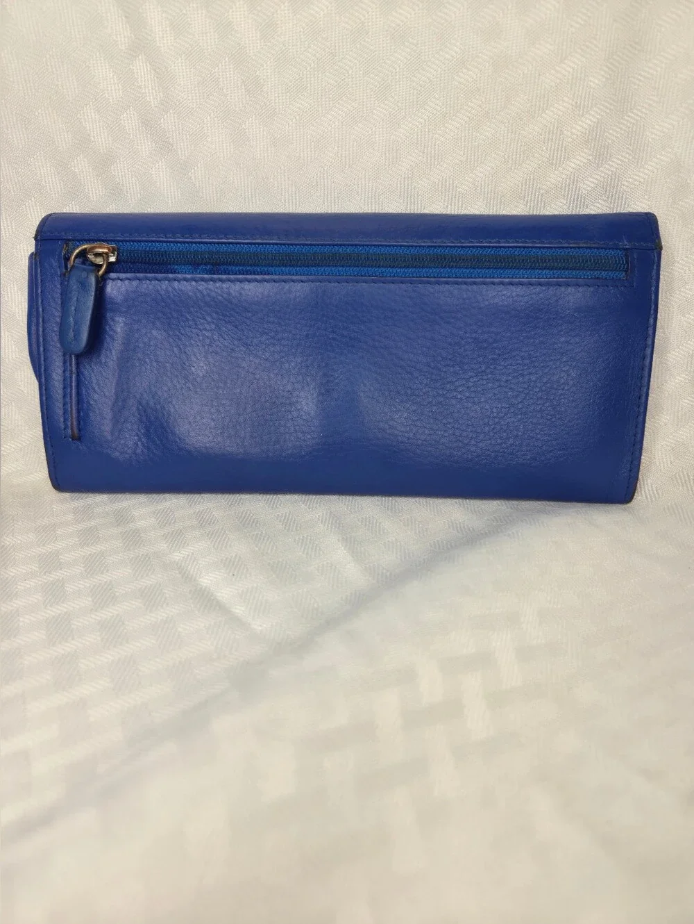 Vintage Blue Leather Wallet Long Flap Foldover Snap Bifold Cobalt Royal Blue